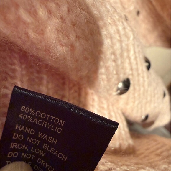 POL Cardigan Sweater Womens M tan Open Knit Studded Drape Front - Picture 5 of 5